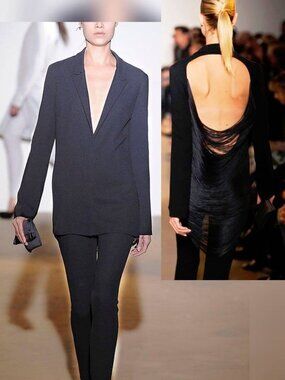 Jil Sander SS09 Runway Navy Silk-Crepe Draped-Fringe Open-Back Blazer